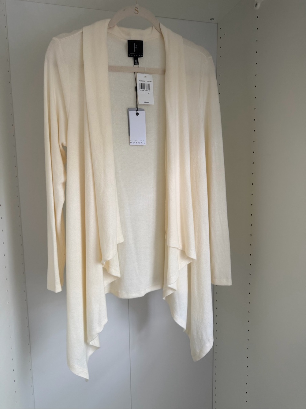 bobeau Cream Open-Front Draped Cardigan